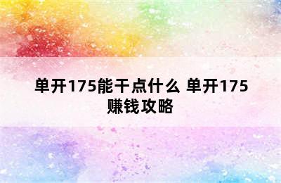 单开175能干点什么 单开175赚钱攻略